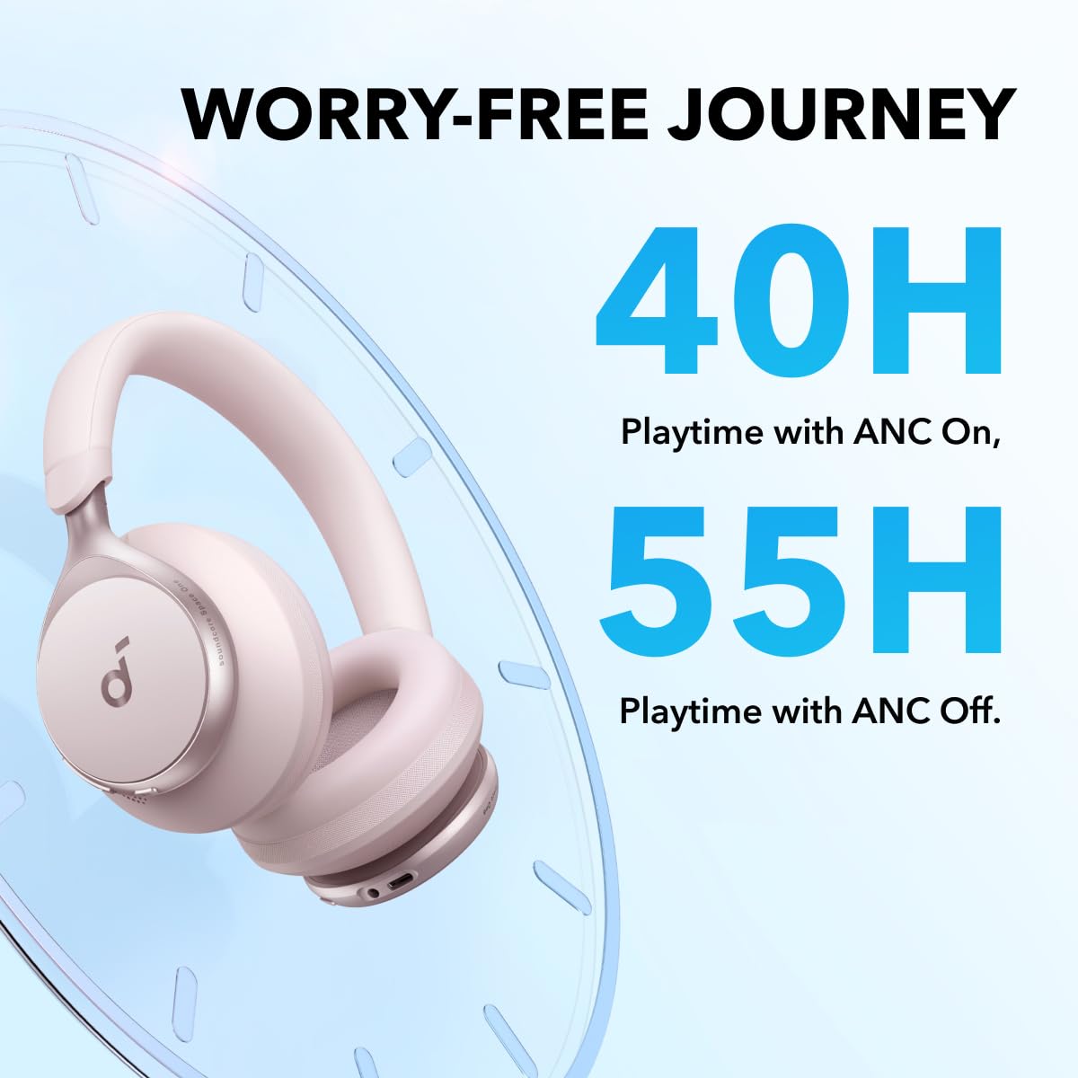 Soundcore by Anker, Space One, Active Noise Cancelling Headphones, 2X Stronger Voice Reduction, 40H ANC Playtime, App Control, LDAC Hi-Res Wireless Audio, Comfortable Fit, Clear Calls, Bluetooth 5.3