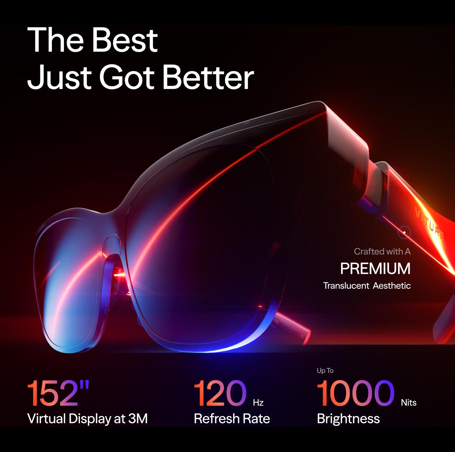 VITURE Luma Pro XR/AR Glasses,152” 1200p Ultra Sharp Display,1000 Nits, 52° FOV, Dimming Adjustments, for iPhone 17/16/15, Android, Mac, PC, Steam Deck, First-Ever XR Experience for Switch 2 - Regular